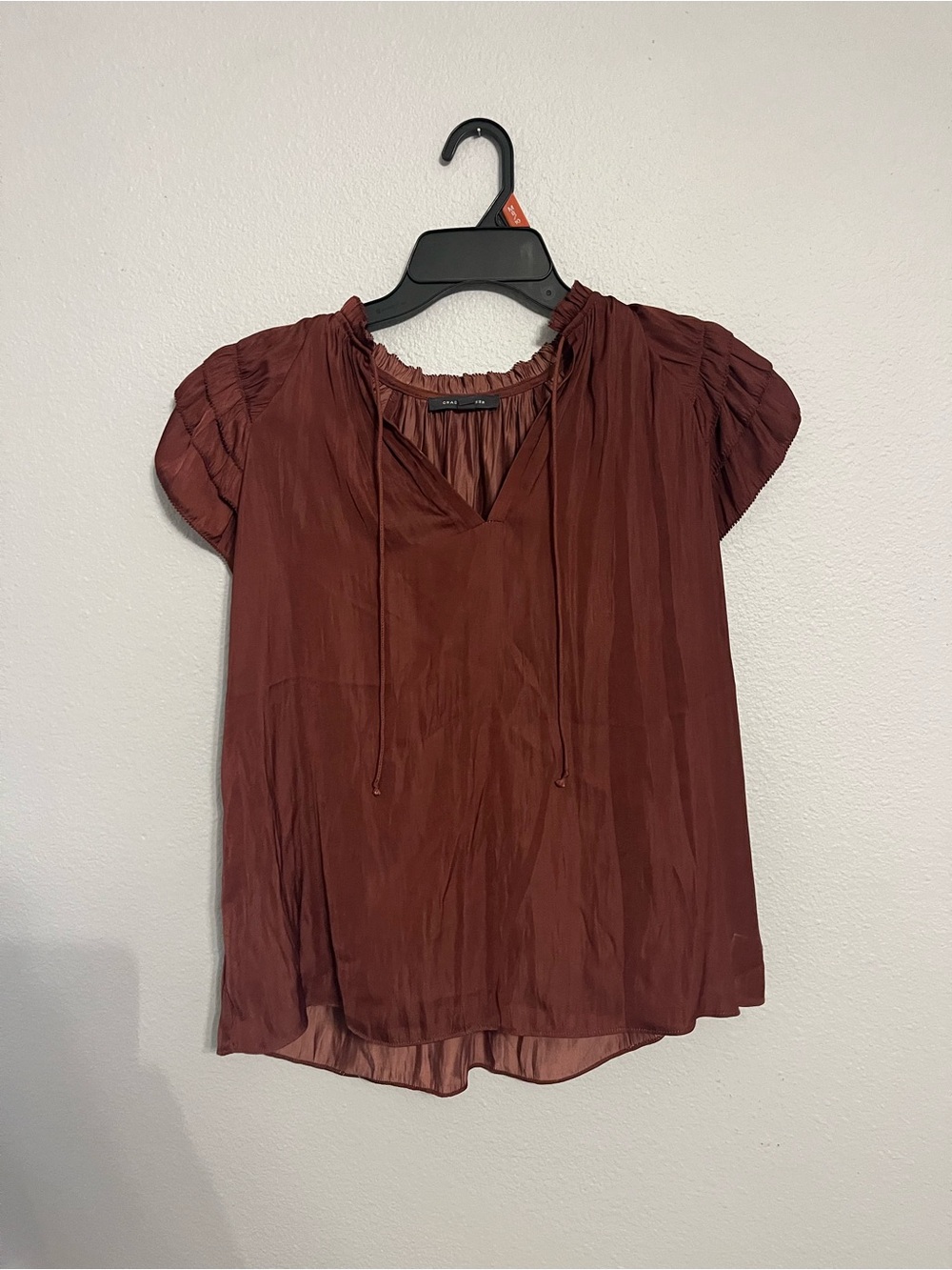 Women’s V-Neck Puff Sleeve Blouse in Rust